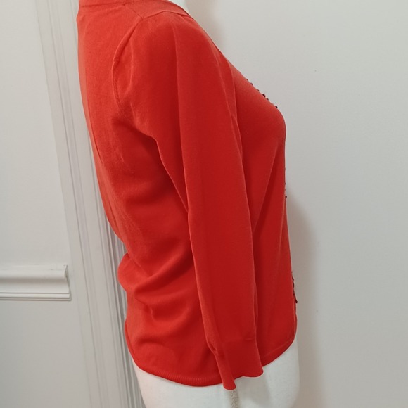 Anthropologie HWR Monogram Womens Sz S Red Beaded Cardigan Sweater Christmas‎ - Picture 11 of 11